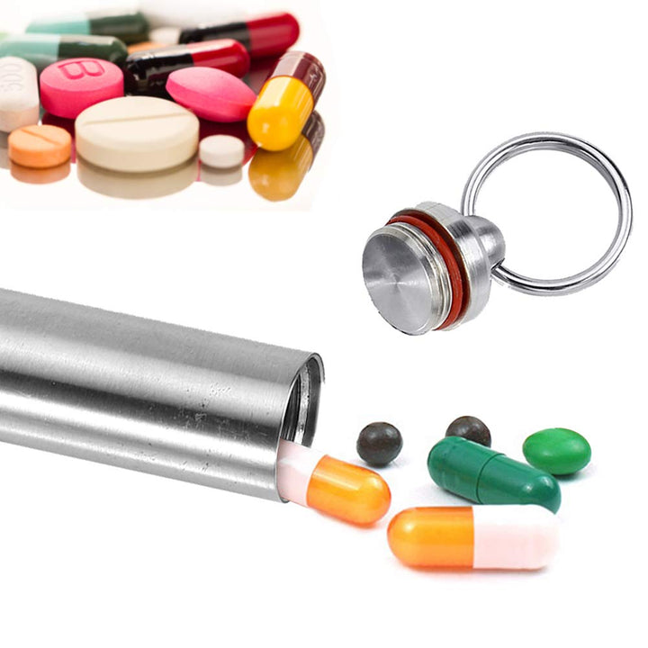 VGEBY 15mm Keychain Container, Stainless Steel Waterproof Medicine Pill Bottle Keychain Pill Box Case Container Keychain Keychain Pill Holder Stainless Steel Pill Case Container For Airborne Tablets