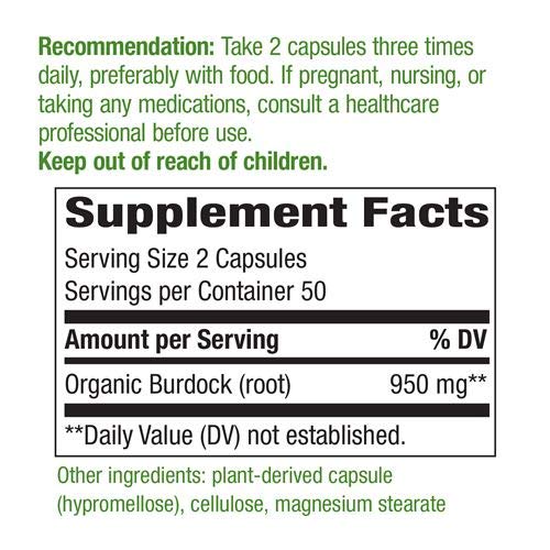 Nature&#39;s Way Burdock Root 475 mg per capsule,10