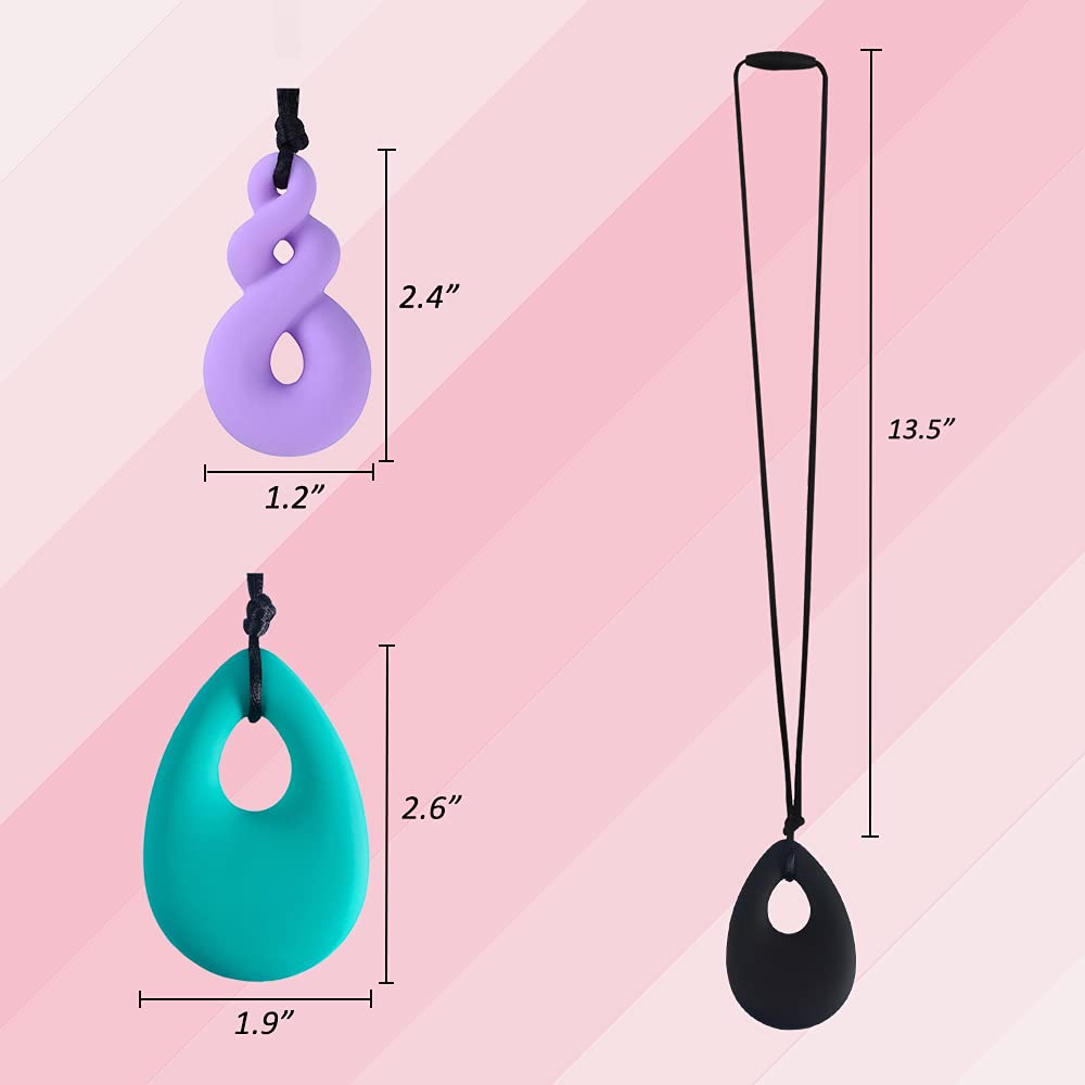 Chew Necklace for Baby Boys and Girls, 4 Pack Silicone Teething Necklace Teardrop Twist.