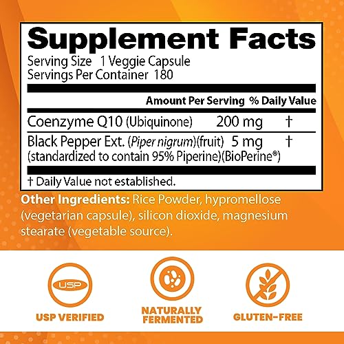 Doctor's Best High Absorption CoQ10 with BioPerine, Non-GMO, Gluten & Soy Free, Naturally Fermented, Vegan, Heart Health and Energy Production, 200 mg, 180 Count