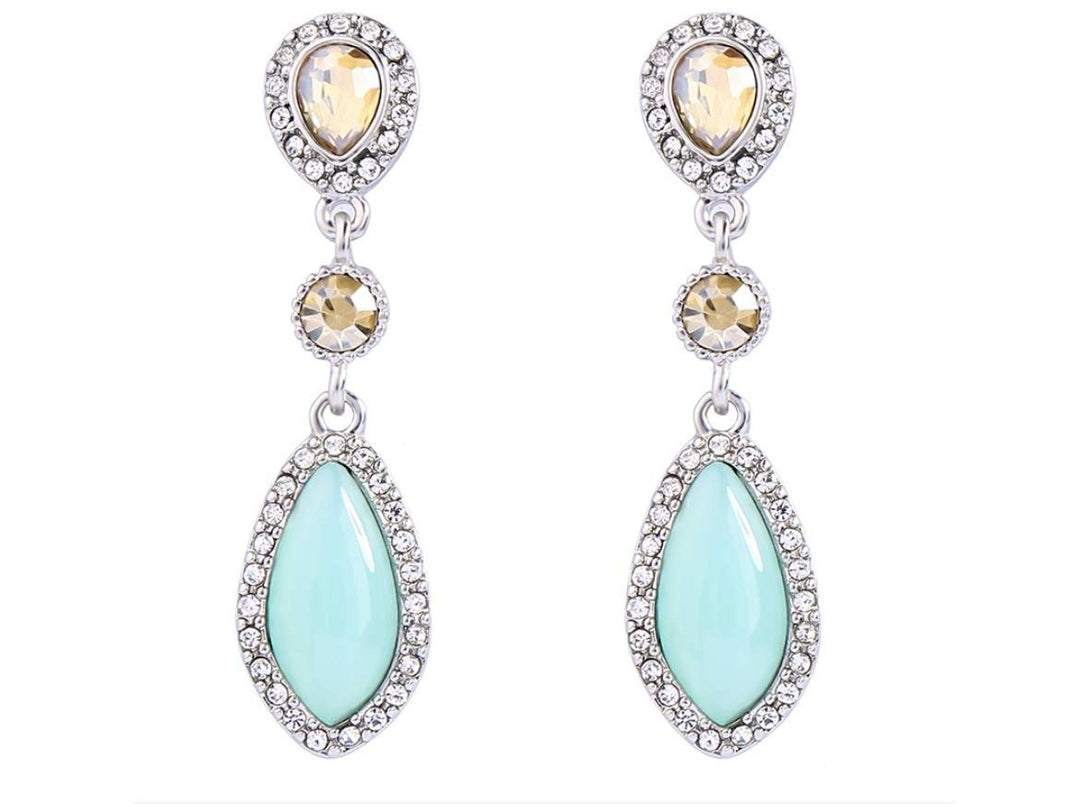 NorthStar Pearls and Jewelry: Statement Hang Drop Earrings for Adults, Bohemian Style in Silver-tone color. Shiny Blue Resin Fashion Tear Drop Earrings.