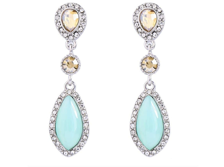 NorthStar Pearls and Jewelry: Statement Hang Drop Earrings for Adults, Bohemian Style in Silver-tone color. Shiny Blue Resin Fashion Tear Drop Earrings.