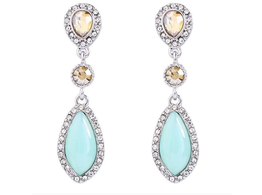 NorthStar Pearls and Jewelry: Statement Hang Drop Earrings for Adults, Bohemian Style in Silver-tone color. Shiny Blue Resin Fashion Tear Drop Earrings.