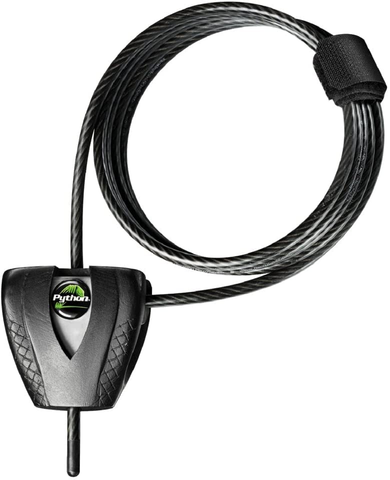 Black Python Bike Lock with Key, Adjustable Metal Cable Lock has a Weather Resistant Vinyl Coating for Outdoor Equipment, Bicycles, 6 Feet Long, 8417D