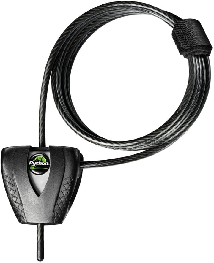 Black Python Bike Lock with Key, Adjustable Metal Cable Lock has a Weather Resistant Vinyl Coating for Outdoor Equipment, Bicycles, 6 Feet Long, 8417D