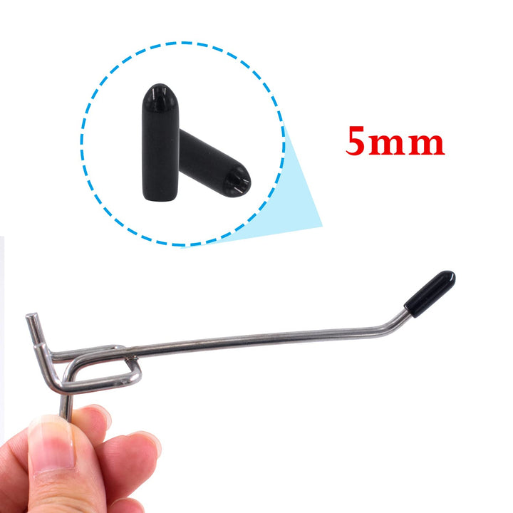 100pcs Pegboard Hooks Protector Peg Board Hook Tip Cap Flexible Rubber End Caps Rack Cover 15 mm Long (Inner Dia 5mm, Black)