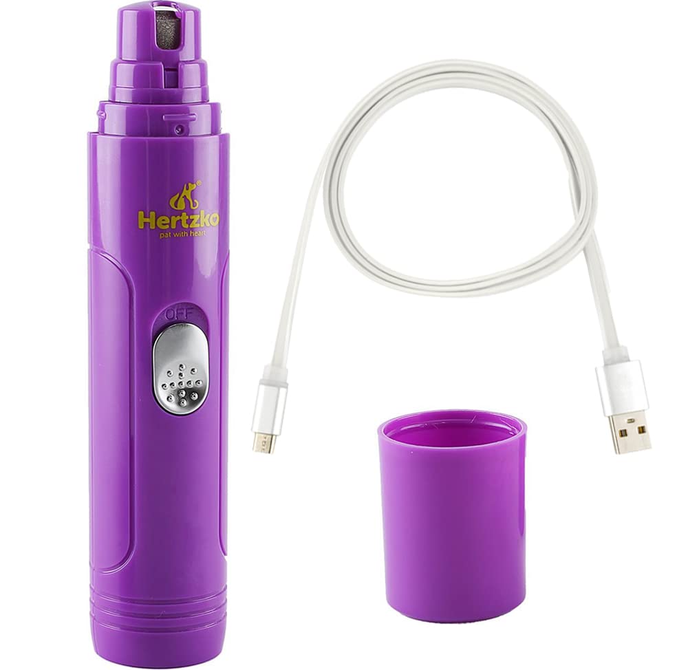 Electric Pet Nail Grinder by Hertzko - for Gentle and Painless Paws Grooming, Trimming, Shaping, and Smoothing for Dogs, Cats, Rabbits and Birds - Portable & Rechargeable, Includes USB Wire