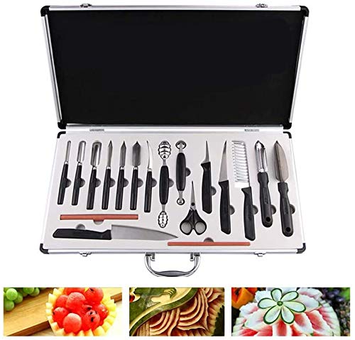 18PCS Portable Vegetable Fruit Food Cake Carving Knife Peeling Culinary Kitchen Sculpting Modeling Tools Kit for Chef DIY with Carry Box