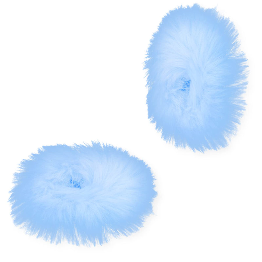 2Pcs Faux Fur Hair Scrunchies, Furry Hair Pom Poms Elastic Hair Ties for Girls (Blue)