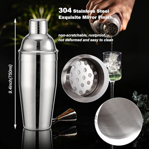 41-Piece Boston Bartender Kit,Cocktail Shaker Stainless Steel Bar Set,360 ° Rotating Display Stand,Strainer,Jigger,Mixing Spoon,Stainless Steel Gift Sets