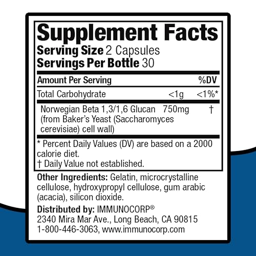 Immutol Immune Support Supplement with 750mg of Beta Glucan 1,3 1,6 - Natural Ingredients, High Potency to Boost Immunity and Overall Wellness, 60 Capsules (60)