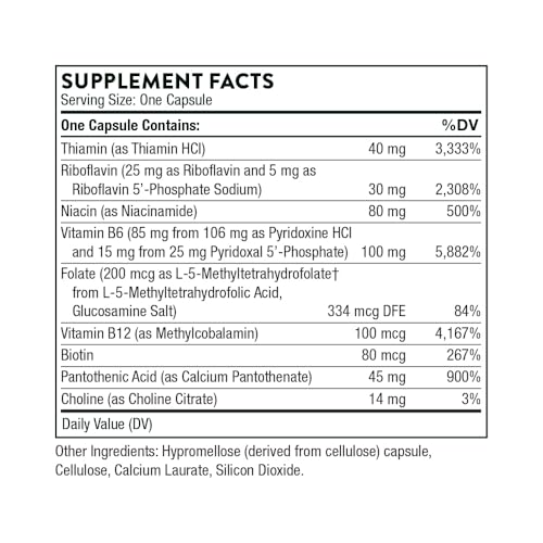 B-Complex #6 - Vitamin B Complex with Active Forms of Essential B Vitamins and Extra B6-60 Capsules