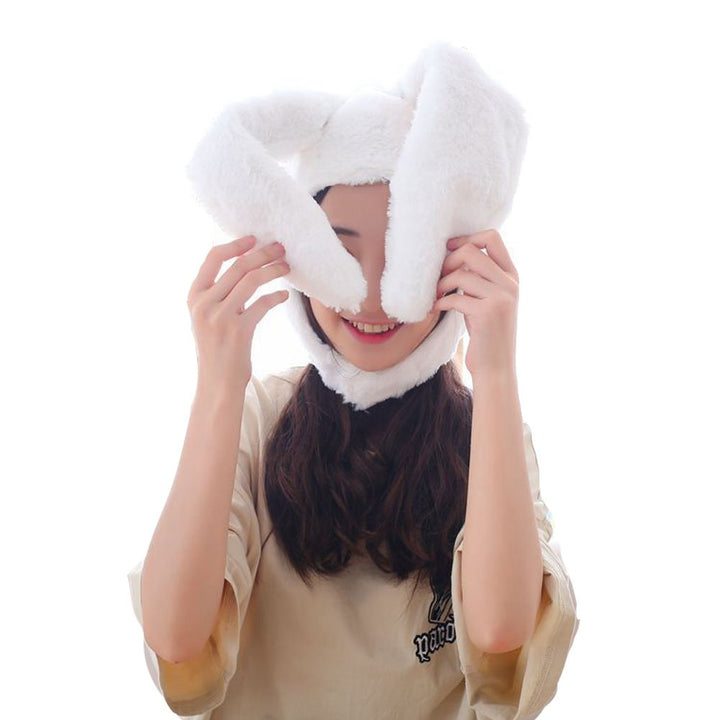 Plush Fun Bunny Ears Hood Women Costume Hats Cosplay Christmas Party Holiday Hat, White