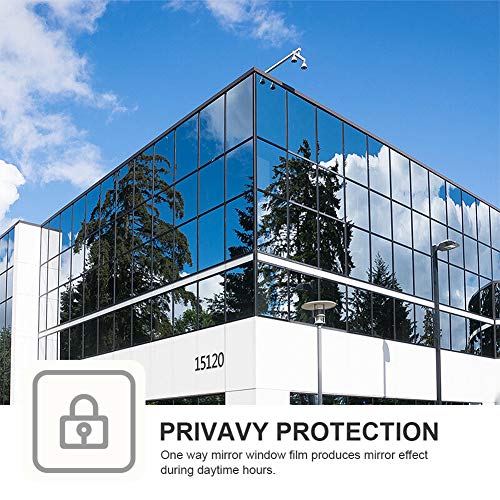 Filmgoo One Way Privacy Film, Window Tint for Home, Mirror Vinyl Roll Heat Control Anti UV Static Cling Sliding Door Coverings No Glue Garage Solar Paper (Black Silver,17.5 Inch X 7.8 Feet)