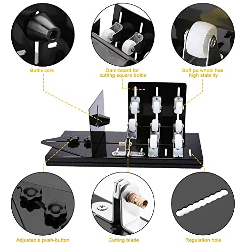 Glass Bottle Cutter, Bottle Cutter Upgraded Version, Round, Square Bottles and Bottlenecks, Suitable for Bottles of Wine, Beer, Whisky, Champagne, Water and Soda(Black)