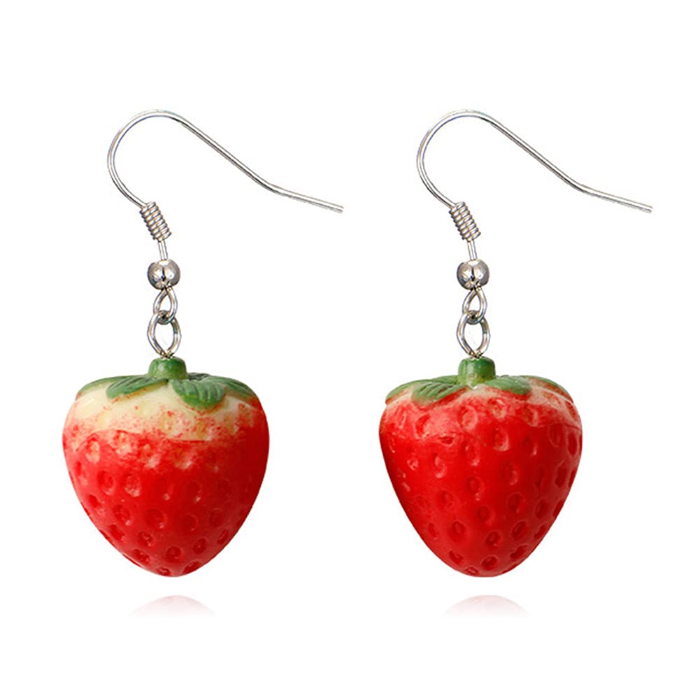 Simulation Fruit 3D Strawberry Acrylic Earrings.Cute Stereoscopic Red Strawberry Dangle Earrings For Women Country Style Ear Hook Jewelry Gift (RED Strawberry)