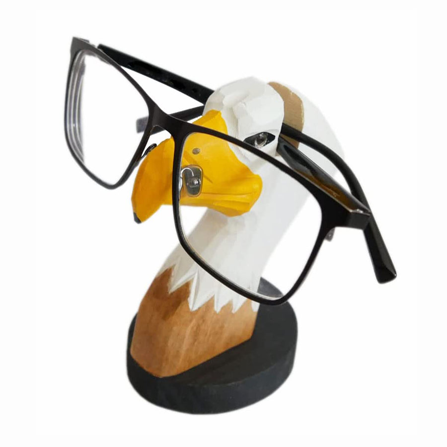 Handmade Wood Carved Animal Eyeglass Holder, Cute Sunglasses Display Stand, Nightstand Home Office Desk Decor, Christmas Holiday New Year Business Gift for Men Women Adults (Eagle)