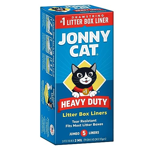Jonny Cat Litter Box Liners: Heavy Duty - Tear &amp; Leak Resistant - Drawstring Close - Jumbo, 5 Count