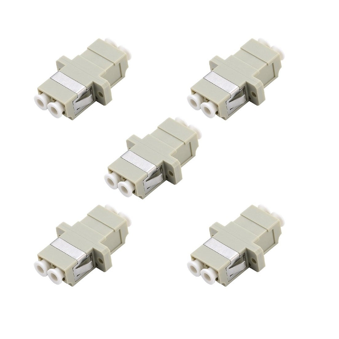 LC Fiber Optic Adapter - LC to LC Duplex Multimode Coupler - 5 Pack - Beige