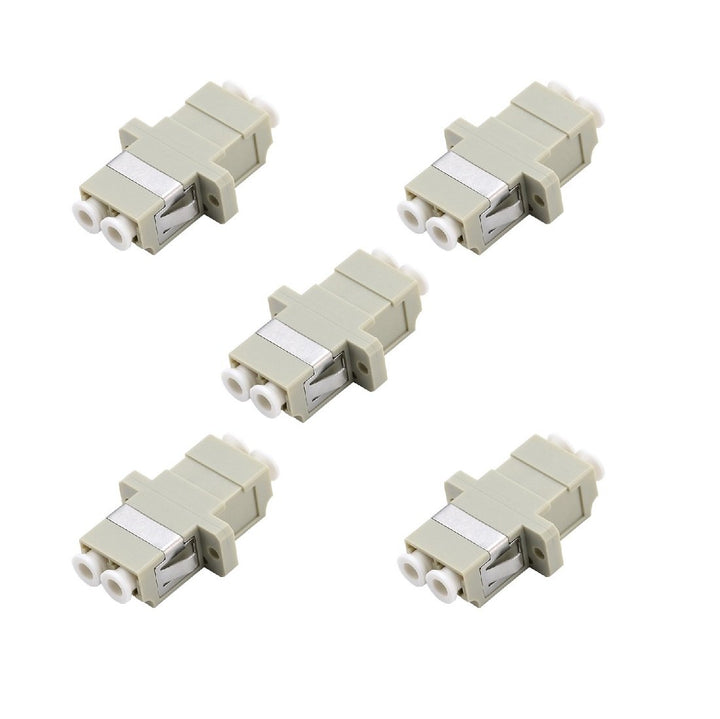 LC Fiber Optic Adapter - LC to LC Duplex Multimode Coupler - 5 Pack - Beige
