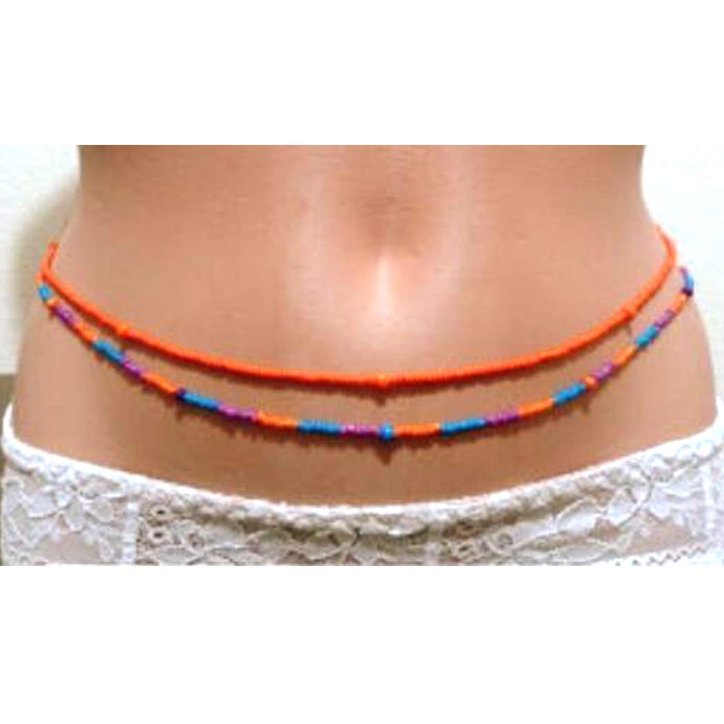 Sexy Body Chains Bead Belly Waist Chains Set Colorful Body Jewelry Beach for Women and Girls 2PCS (Orange&amp;Blue)