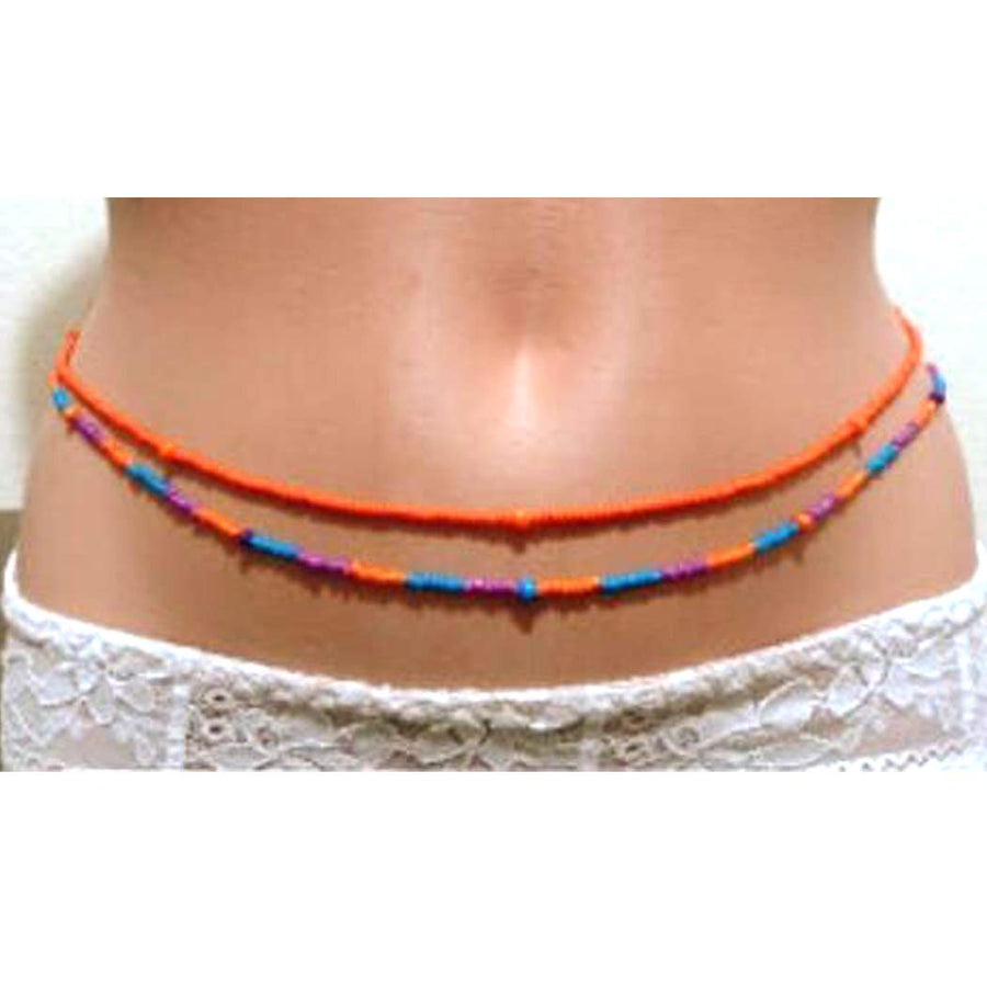 Sexy Body Chains Bead Belly Waist Chains Set Colorful Body Jewelry Beach for Women and Girls 2PCS (Orange&Blue)