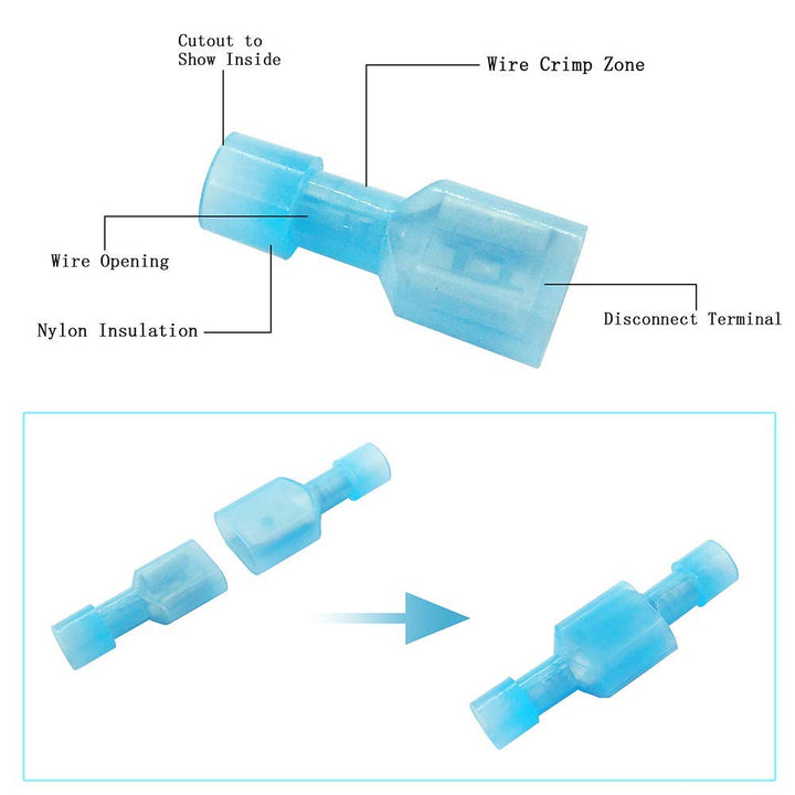 (200 Pcs) MCIGCIM 16-14 Gauge Spade Disconnect Wire Connectors, Fully Insulated Male Female Nylon Quick Crimp Terminals Wiring Spade