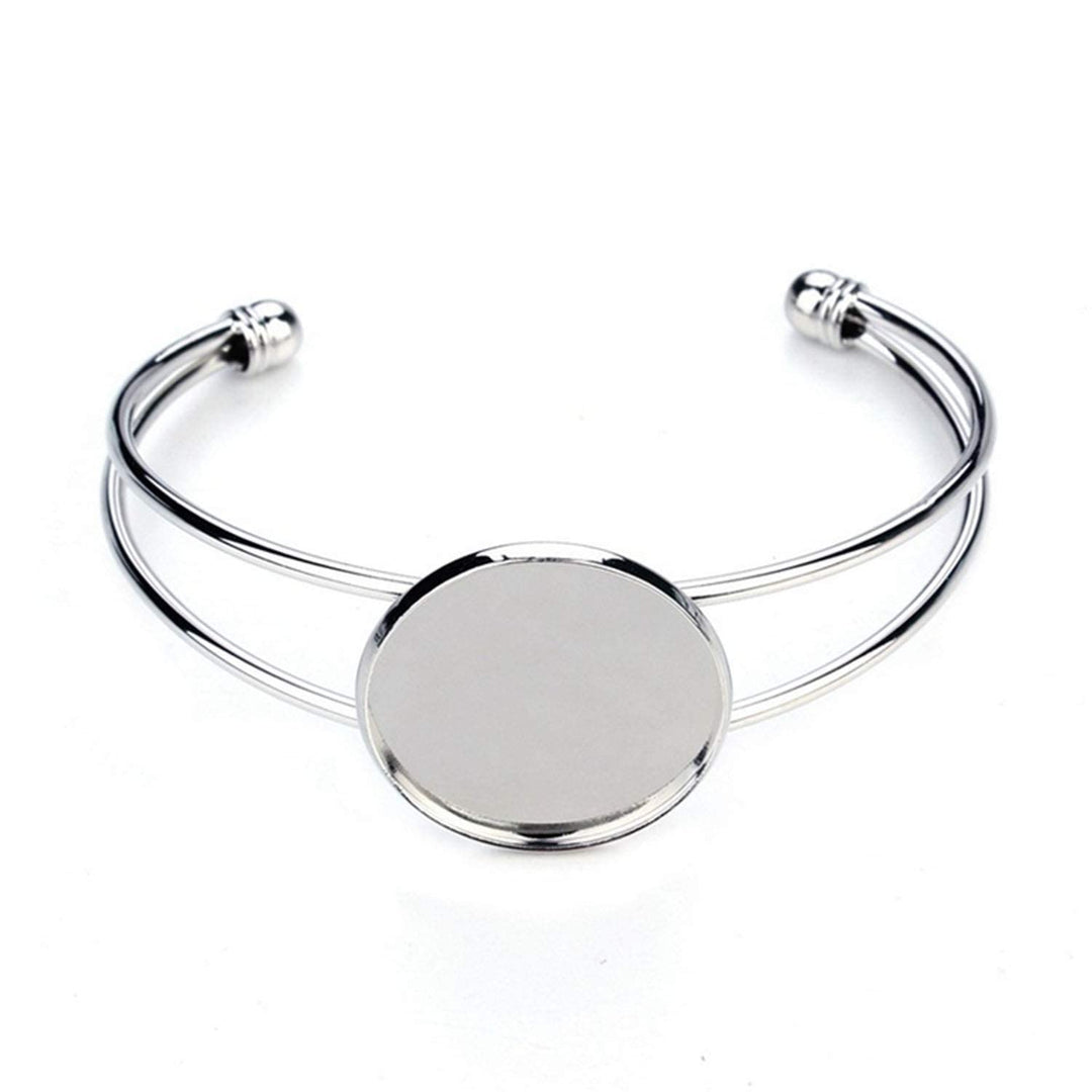 10 Pcs 25 mm Adjustable Round Cabochon Bezel Tray Blank Bangle for Crafting DIY Bracelets Making(Silver)