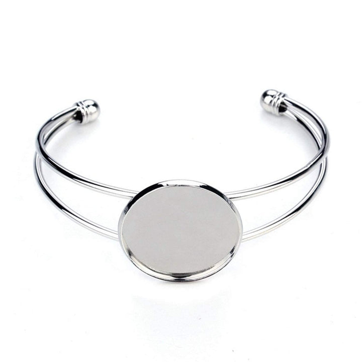 10 Pcs 25 mm Adjustable Round Cabochon Bezel Tray Blank Bangle for Crafting DIY Bracelets Making(Silver)