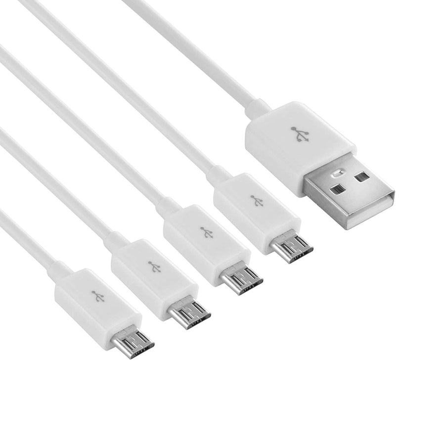 USB A to USB Micro Charging Cable, 4 in 1 Multi Charger Cable Micro USB Splitter Cable 4 Ports Micro USB 2.0 Male-Male Charging Cord Adapter Connectors for Cell Phones and More (White 0.5M)