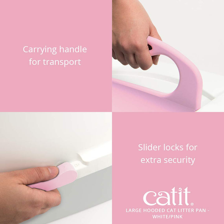 Hooded Cat Litter Pan, White/Pink