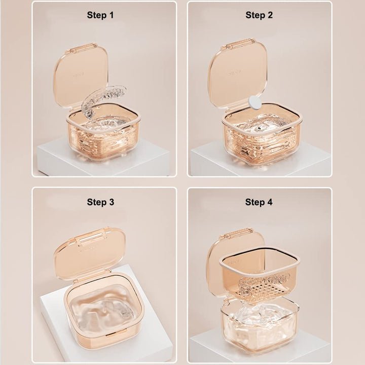 Denture Case, Retainer Case, Denture Bath Box Cup with 