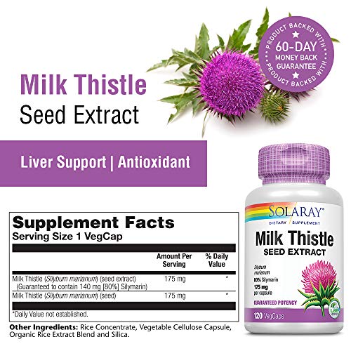 Milk Thistle Seed Extract 175mg Antioxidant Intended to Help Support a Normal, Healthy Liver Non-GMO &amp; Vegan 120 VegCaps