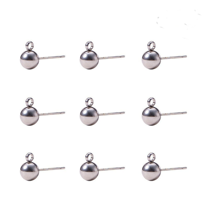 100 Round Ball with Ring Iron Earrings Posts for Jewelry Earring Making Findings (Silvertone, 6mm)