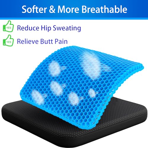 Large Gel Seat Cushion for Long Sitting (Super Large &amp; Thick), Soft &amp; Breathable, Gel Cushion for Wheelchair Reduce Sweat, Gel Chair Cushion for Hip Pain, Gel Seat Cushion for Office Chair