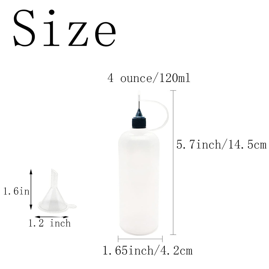5 Pcs Needle Tip Bottle, 120ml /4 Ounce Precision Tip Applicator Bottles, with 2 Pcs Mini Funnel, Black Lid