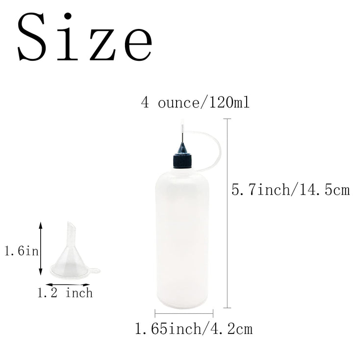5 Pcs Needle Tip Bottle, 120ml /4 Ounce Precision Tip Applicator Bottles, with 2 Pcs Mini Funnel, Black Lid