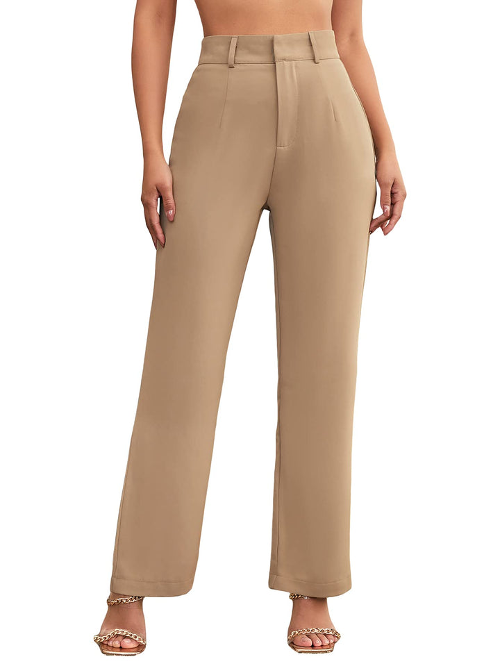 Women&#39;s Elegant High Waist Solid Long Pants Office Trousers Khaki S