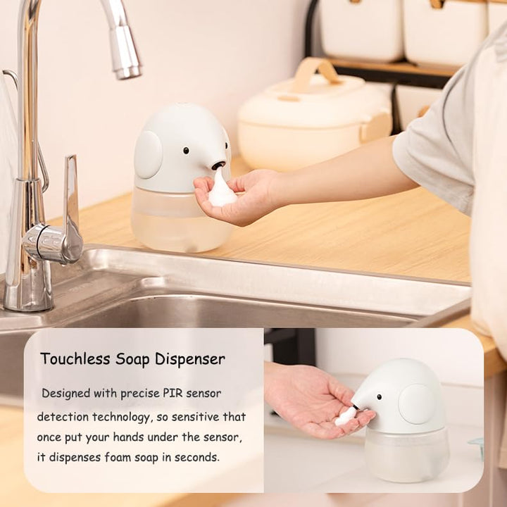 Automatic Soap Dispenser - Cute Penguin Touchless Foaming Hand Soap Dispenser, Waterproof &amp; USB Rechargeable, 13.5oz/ 400ml for Bathroom Countertop, Kitchen, Preschool Children, Pink