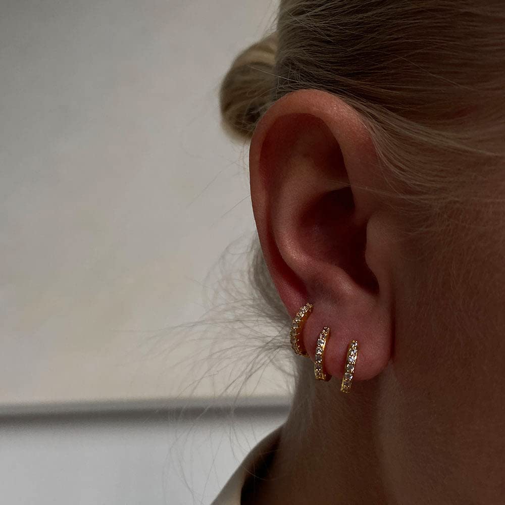 Me&amp;Hz 14K Gold Huggie Hoop Earrings Pave CZ Cubic Zirconia Small Gold Hoop Earrings for Women Cartilage Dainty Round Hoops Hypoallergenic Lightweight