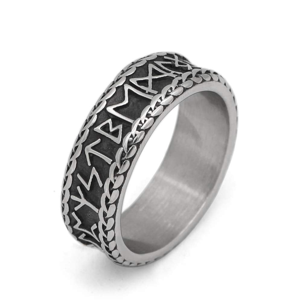 Nordic Viking Rune Knot Rings with Valknut Gift Bag - Stainless Steel