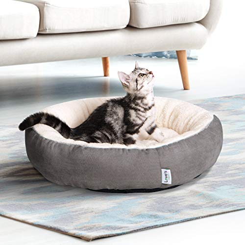 Round Donut Cat and Dog Cushion Bed, 20in Bed for Cats or Small Dogs, Anti-Slip & Water-Resistant Bottom, Super Soft Durable Fabric Pet Beds, Washable Luxury Cat & Dog Bed Gray