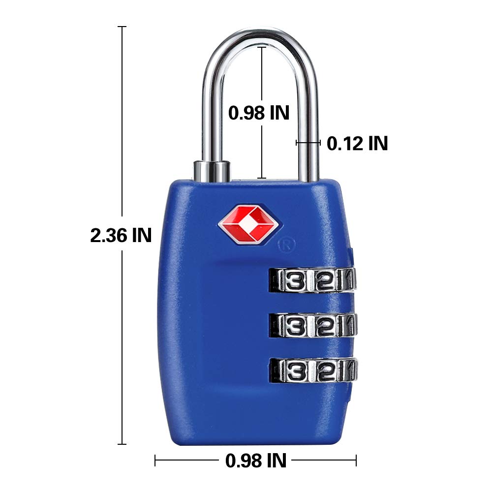 TSA Luggage Locks (4Pack) - 3 Digit Combination Padlocks - Approved Travel Lock for Suitcases &amp; Baggage (Dark Blue)