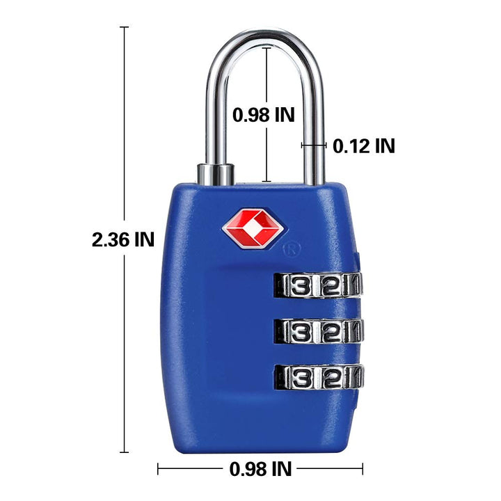 TSA Luggage Locks (4Pack) - 3 Digit Combination Padlocks - Approved Travel Lock for Suitcases &amp; Baggage (Dark Blue)