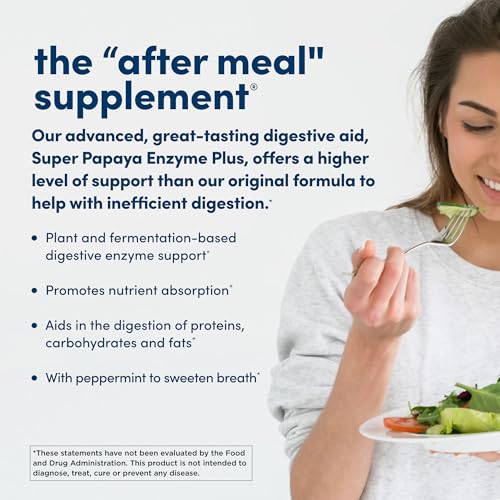 Super Papaya Enzyme Plus - 180 Chewable Tablets - The After-Meal Supplement - Non-GMO - 60 Servings