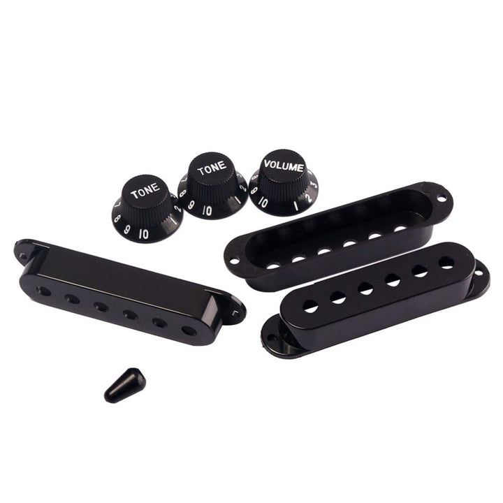 Guitar Pickup Cover ST 6 Hole Single Coil Tip Holder 2 Tone 1 Volume Knobs Set for Black