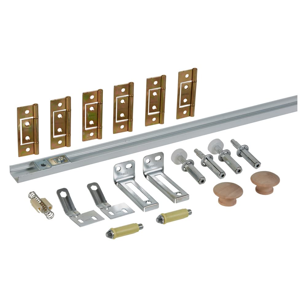 N343-723 Complete Double Folding Door Hardware Set, 48-Inch, White, For Indoor Use, Boxed