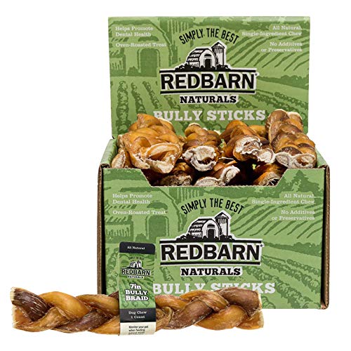 Redbarn 7 Braided Bully Sticks for Dogs. Natural, Highly Palatable, Long-Lasting Dental Chews Sourced from Free-Range, Grass-Fed Cattle (20 Sticks)
