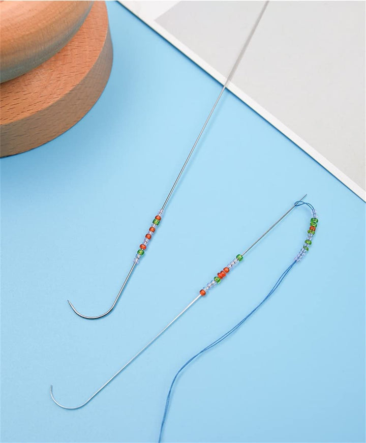 6 Pieces 7.48 Inches Curved Beading Needle Stainless Bead Spinner Needle String Bead Needle for Spin and String Bead (Silver-6pcs)