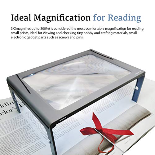 MagniPros 3X Large Full Page Magnifier with 12 LED Lights, Foldable Flip-Out Legs, Dual Power Supply Modes- Ideal for Hands Free Reading, Low Vision, Seniors with Aging Eyes